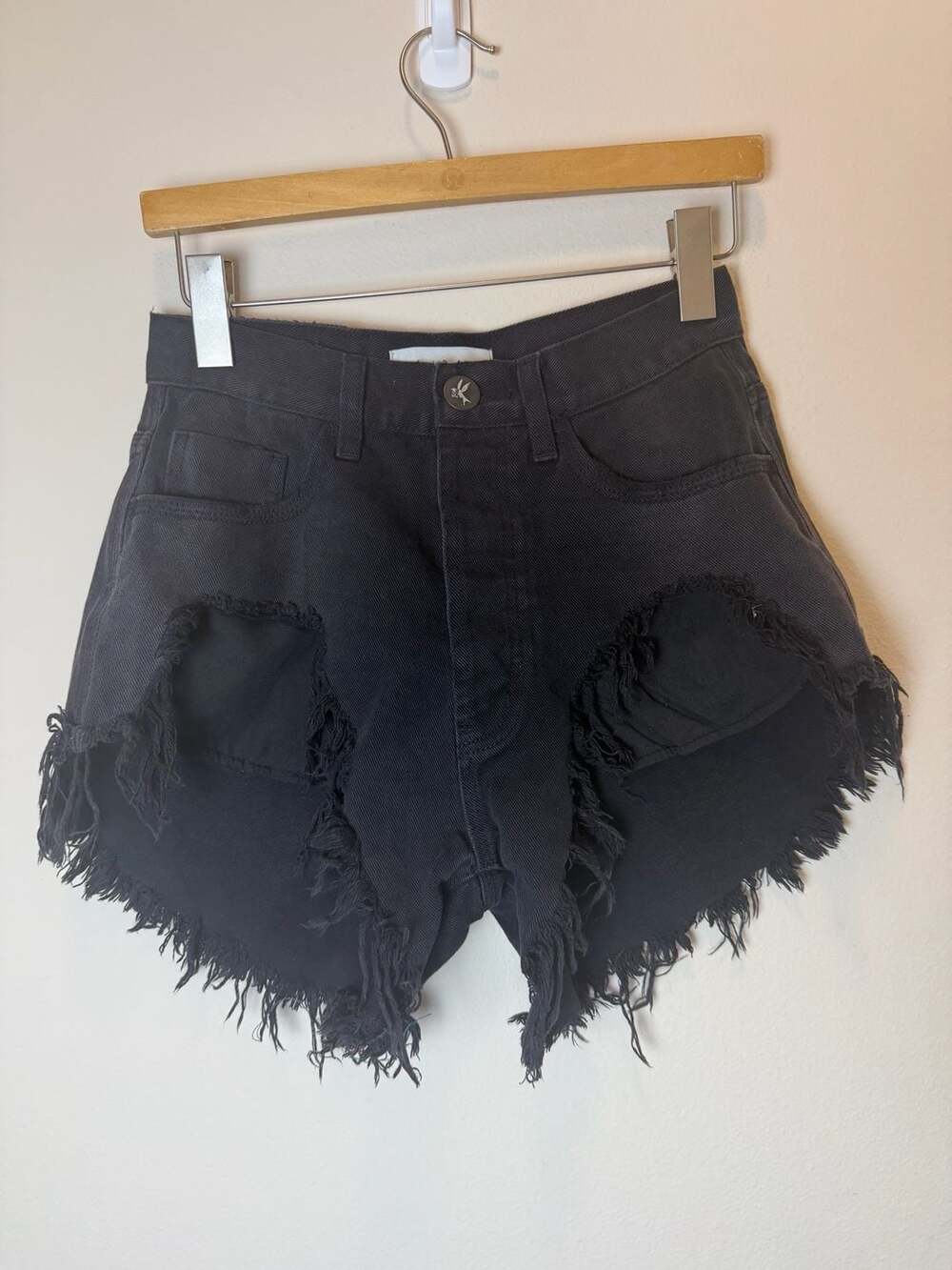 OneTeaspoon Mid Waist Rollers Shorts Size 26 Black Denim Distressed